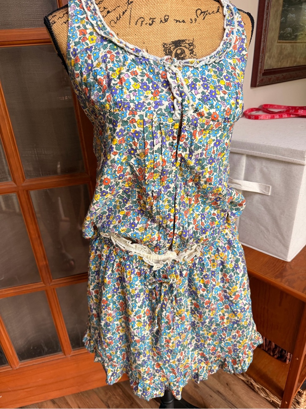 Free People Floral Two Piece Top and Skort- Blue, Yellow, Orange, Purple